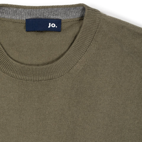 Pull col rond en coton & laine vert kaki