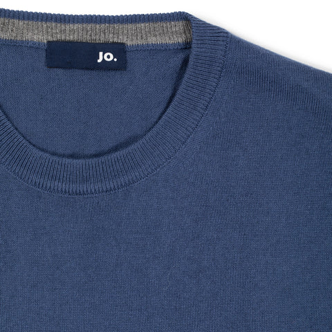 Pull col rond en coton & laine bleu jean