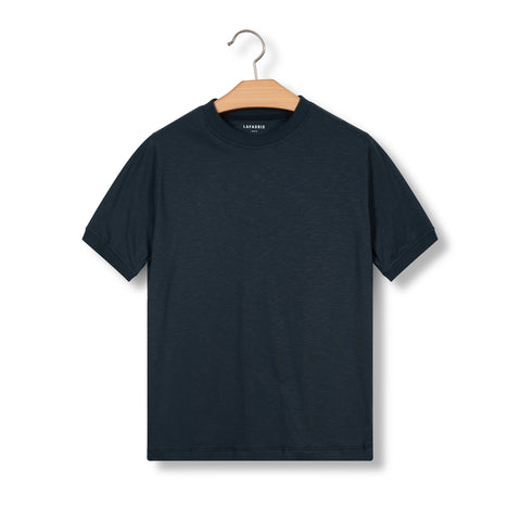 Tee shirt en coton flamé bleu pétrole