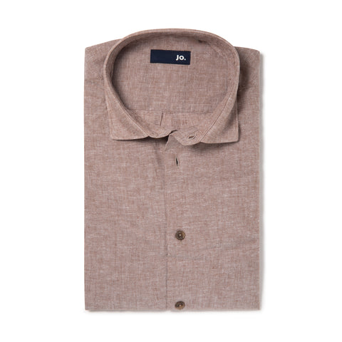 Chemise unie en lin & coton brun
