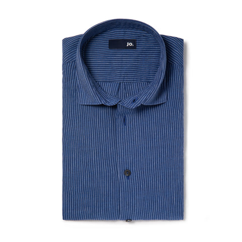 chemise rayée en lin & coton bleu indigo