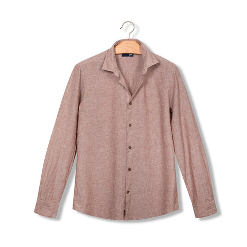 Chemise unie en lin & coton brun