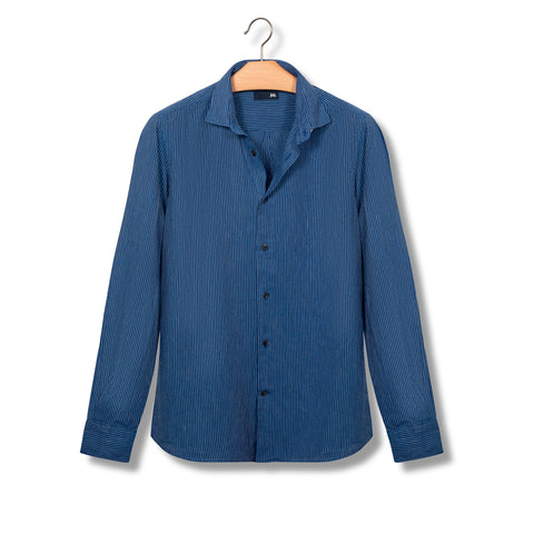 chemise rayée en lin & coton bleu indigo