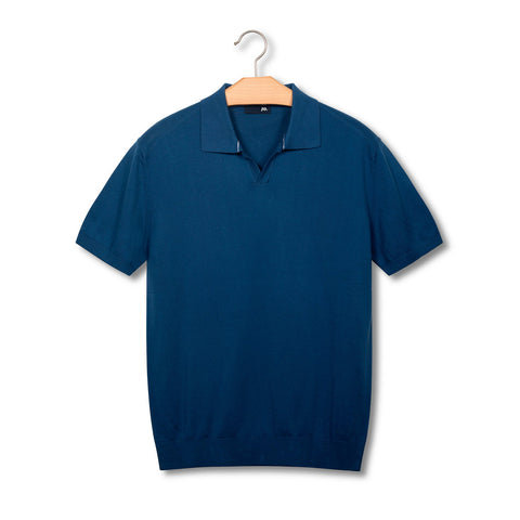 Pull manches courtes à col polo bleu abysse