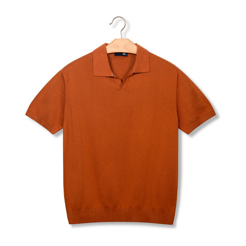 Pull manches courtes à col polo orange sanguine