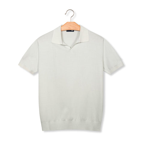 Pull manches courtes à col polo gris perle