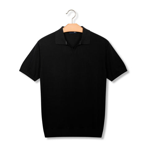 Pull manches courtes à col polo noir