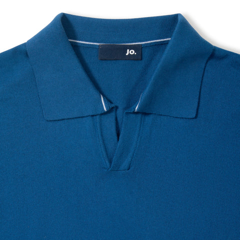 Pull manches courtes à col polo bleu abysse