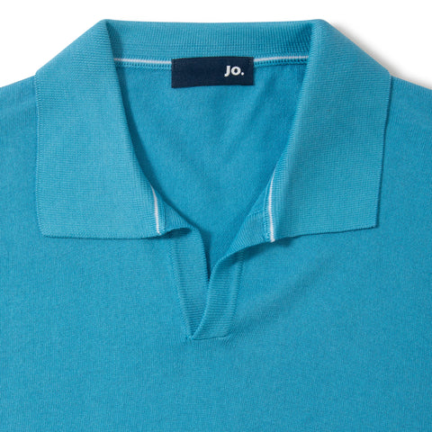 Pull manches courtes à col polo bleu aqua