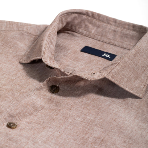 Chemise unie en lin & coton brun