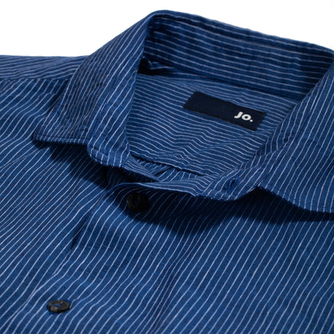 chemise rayée en lin & coton bleu indigo