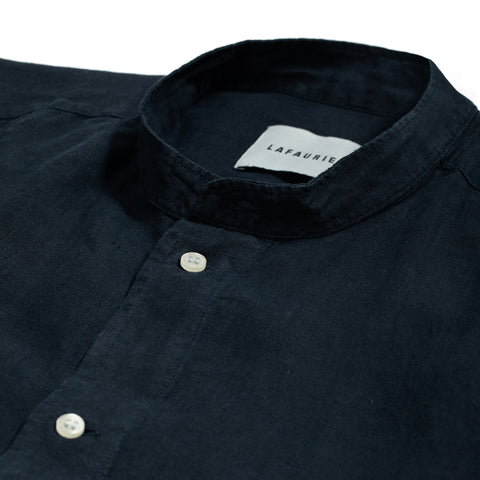 Chemise Lafaurie  à col mao en lin bleu marine