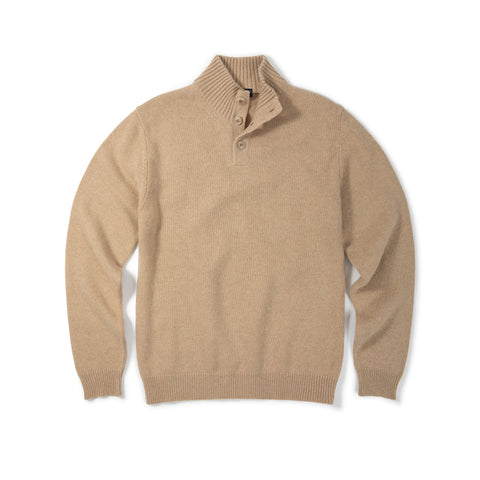 Pull col montant boutonné en lambswool beige