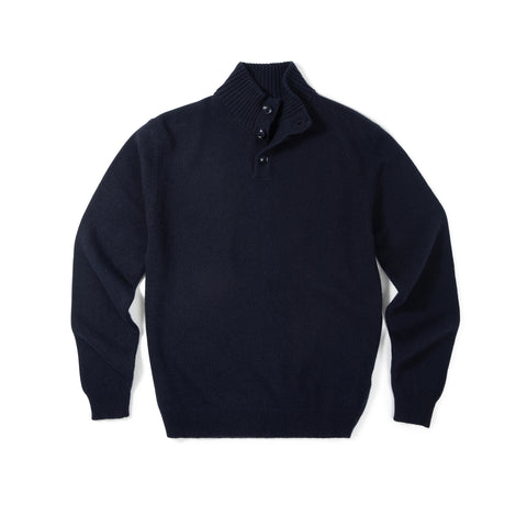 Pull col montant boutonné en lambswool marine