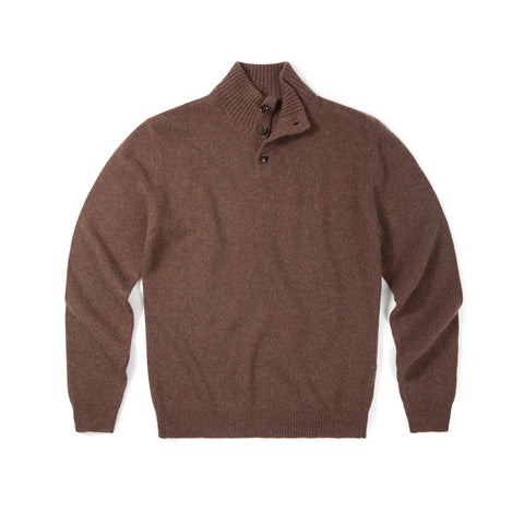 Pull col montant boutonné en lambswool tourbe