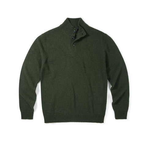 Pull col montant boutonné en lambswool vert