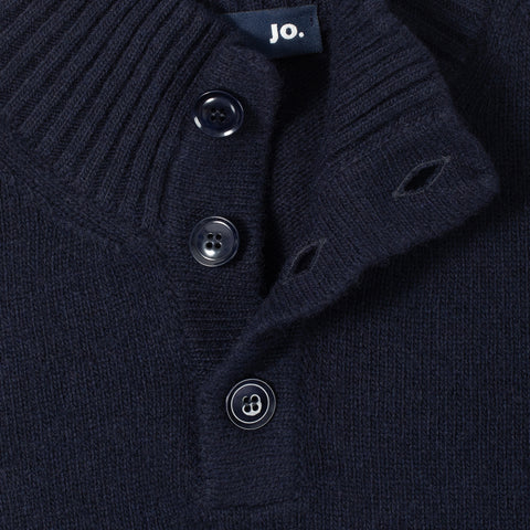 Pull col montant boutonné en lambswool marine