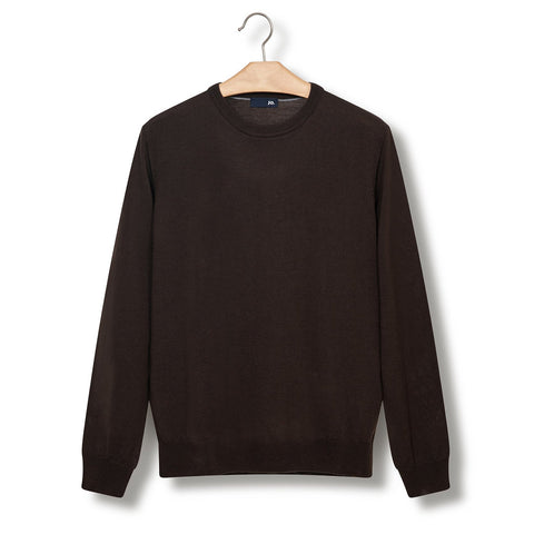 Pull col rond en laine mérinos chocolat