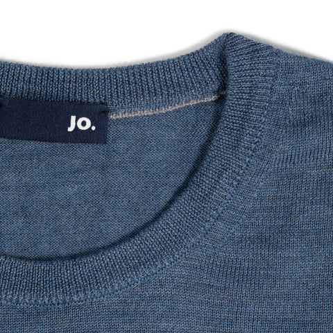 Pull col rond en laine mérinos bleu denim
