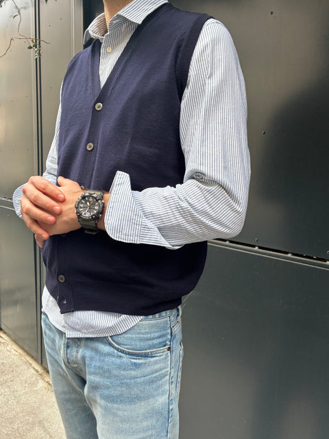 Cardigan sans manches en laine mérinos marine