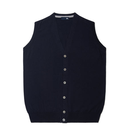 Cardigan sans manches en laine mérinos marine