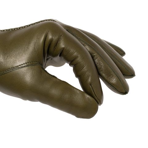 Gant cuir doublé lambswool vert militaire