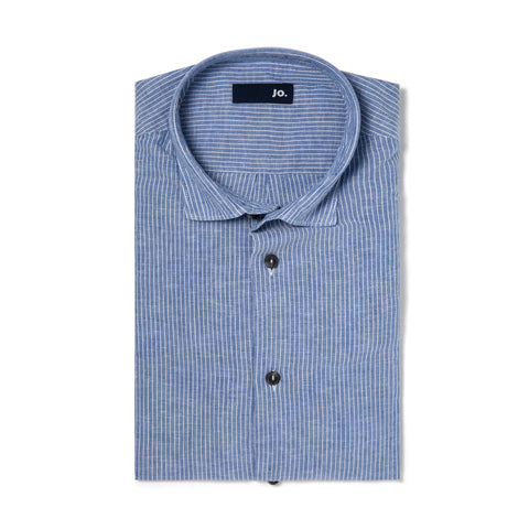 chemise rayée en lin & coton bleu