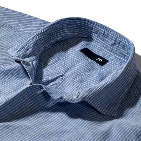 chemise rayée en lin & coton bleu