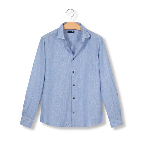 chemise rayée en lin & coton bleu