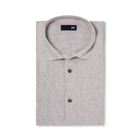 chemise rayée en lin & coton chocolat