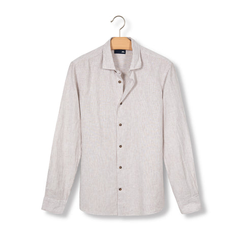 chemise rayée en lin & coton chocolat