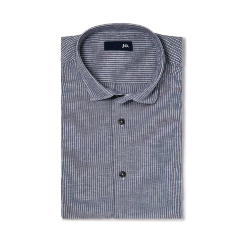 chemise rayée en lin & coton bleu marine