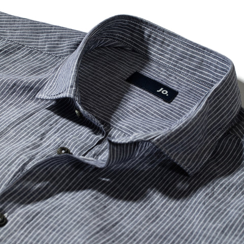 chemise rayée en lin & coton bleu marine
