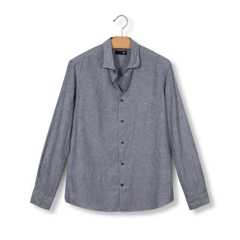 chemise rayée en lin & coton bleu marine