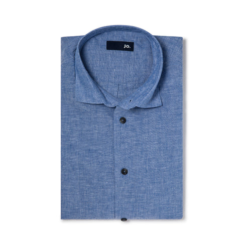 Chemise unie en lin & coton bleu