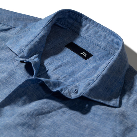 Chemise unie en lin & coton bleu