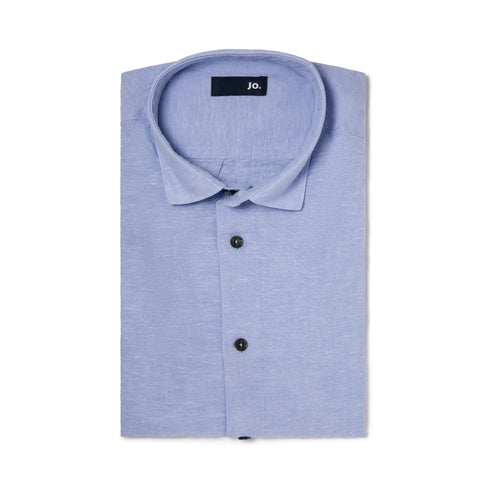Chemise unie en lin & coton bleu ciel