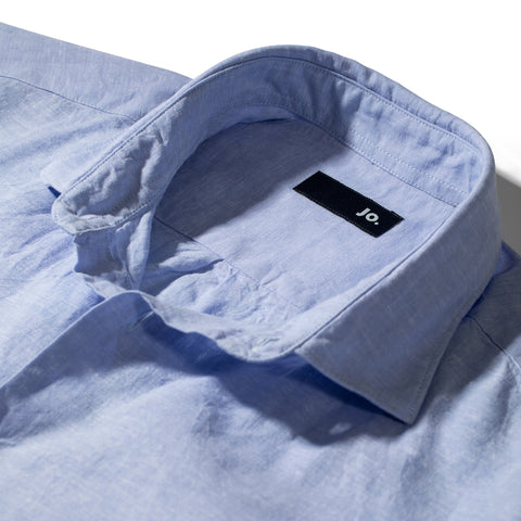 Chemise unie en lin & coton bleu ciel