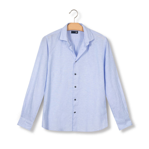 Chemise unie en lin & coton bleu ciel