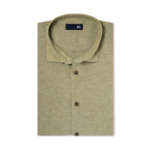 Chemise unie en lin & coton vert