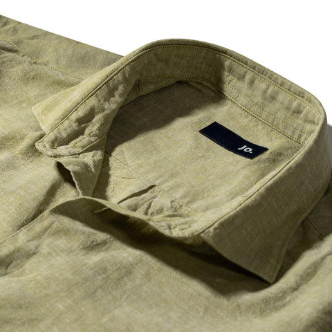 Chemise unie en lin & coton vert