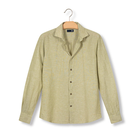 Chemise unie en lin & coton vert