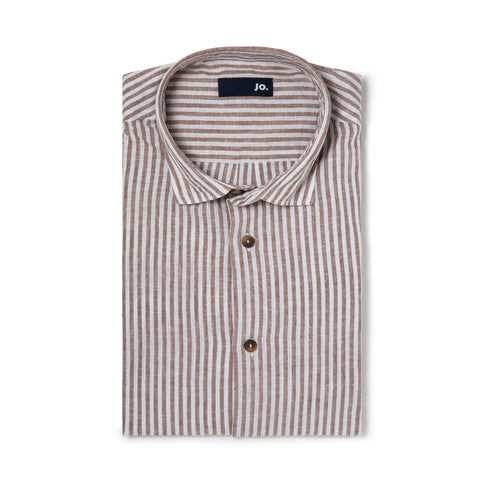 chemise rayée en lin & coton marron
