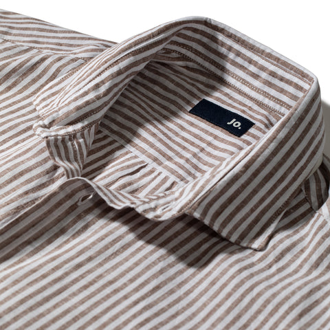 chemise rayée en lin & coton marron