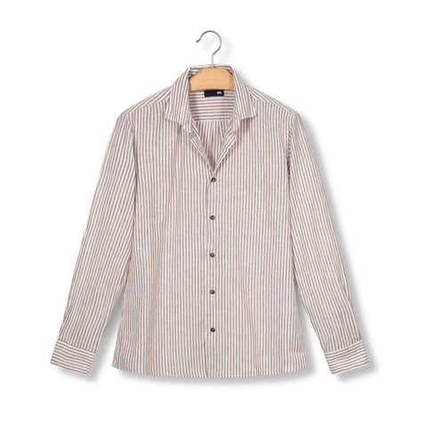 chemise rayée en lin & coton marron