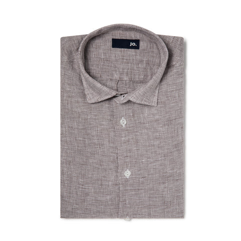 Chemise faux uni en lin marron
