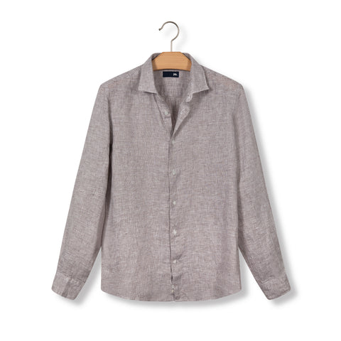 Chemise faux uni en lin marron