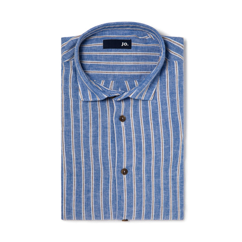 Chemise rayée en lin & coton bleu & marron