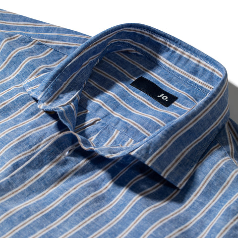 Chemise rayée en lin & coton bleu & marron