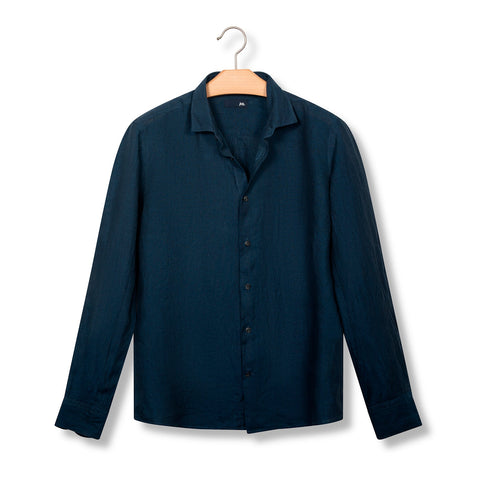 Chemise en lin bleu pétrole